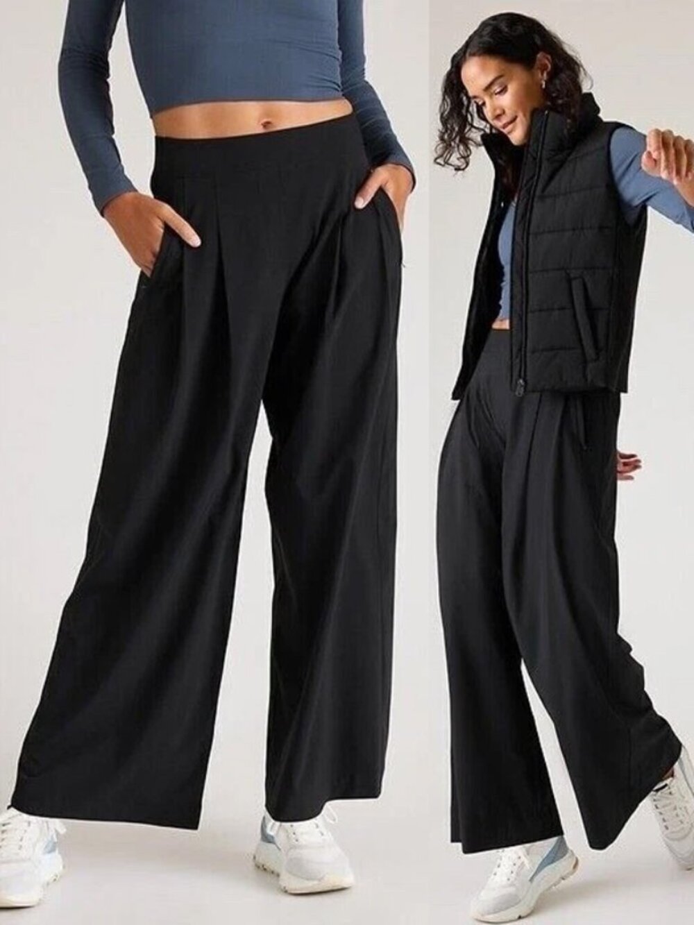 Athleta Brooklyn Heights Wide Leg Pants Black Pleated High Rise Minimalist 12